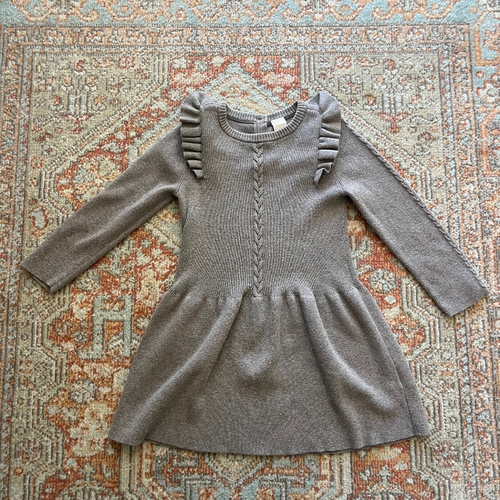 H&M Organic Cotton Knit Sweater Dress Ruffled Shoulders 4T